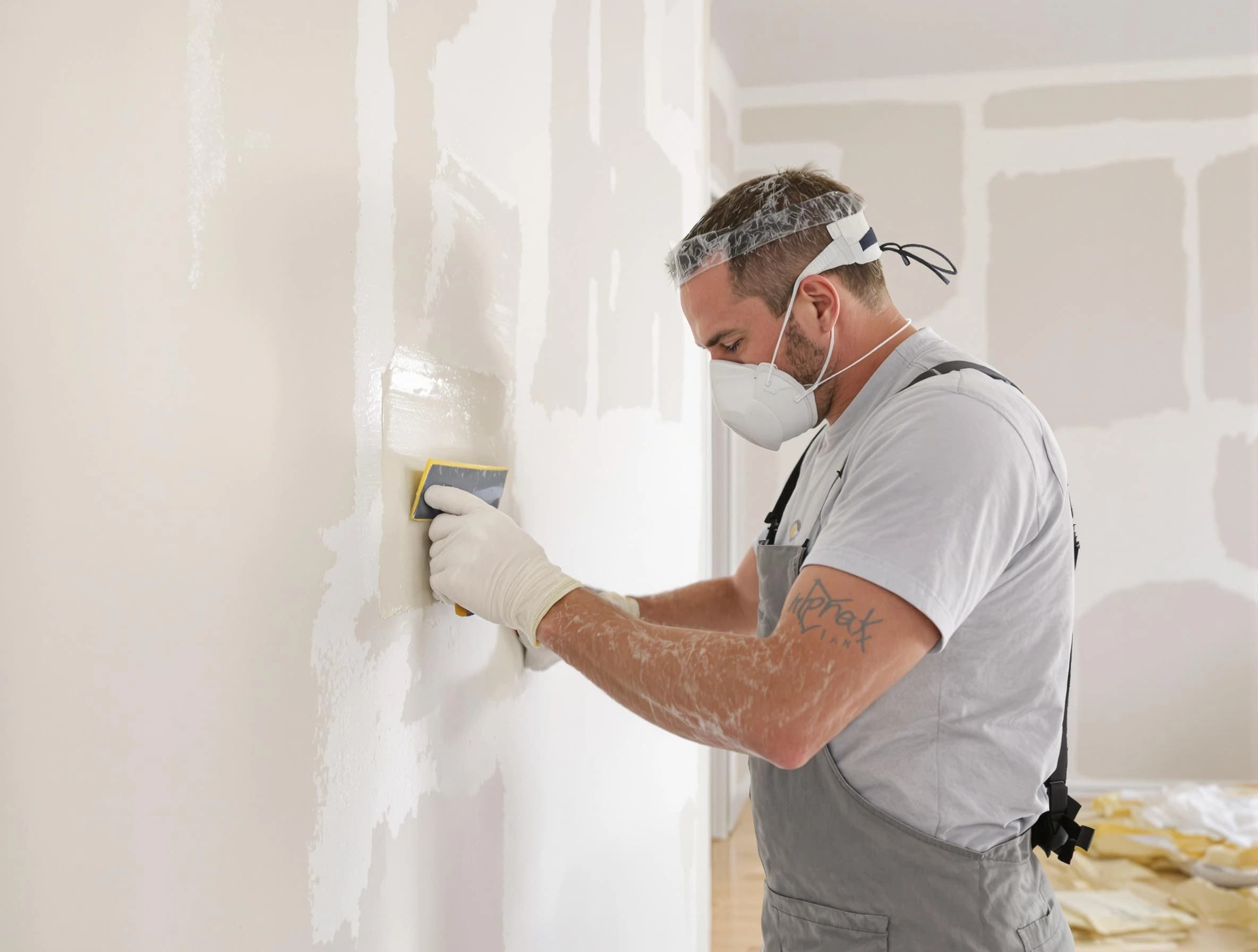 Mesa House Painters technician applying mud to drywall seams in Mesa, AZ