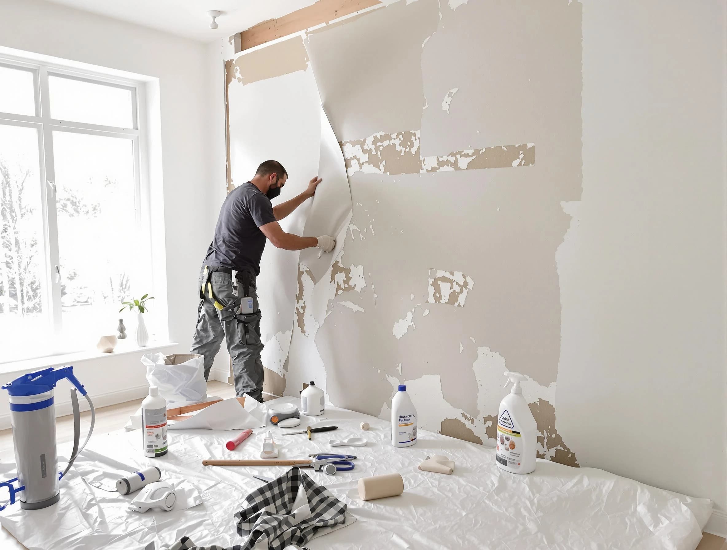 Mesa House Painters technician removing wallpaper in Mesa, AZ