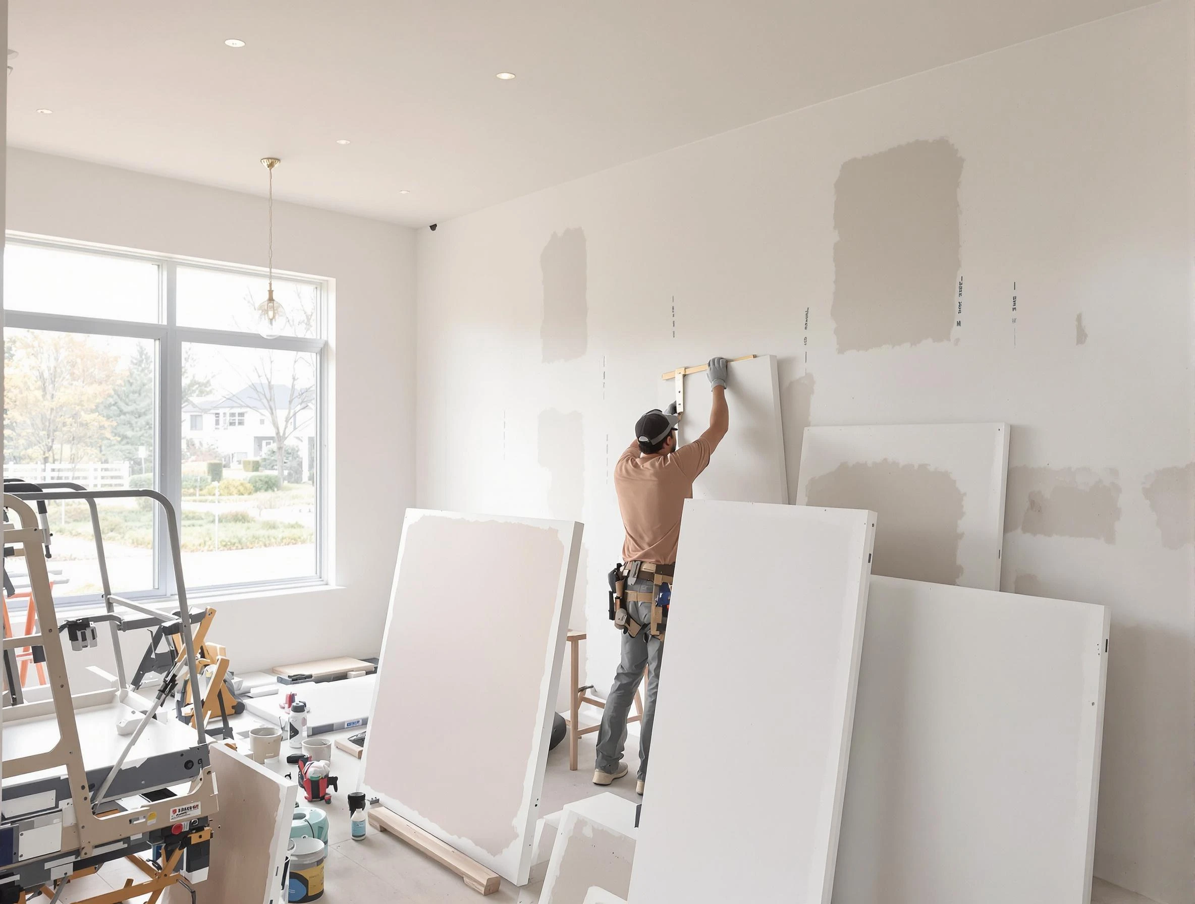 Mesa House Painters precisely hanging drywall sheets in Mesa, AZ