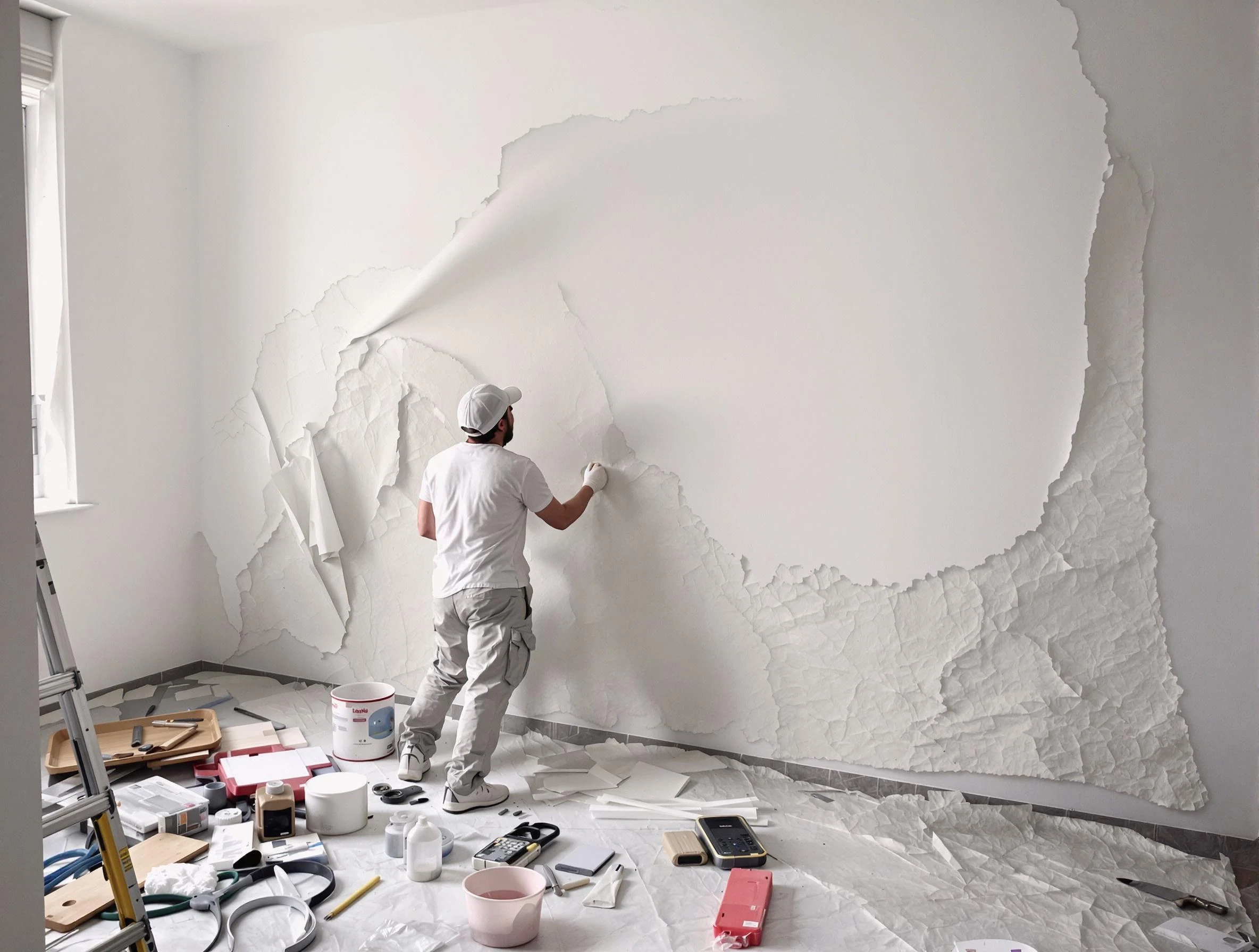 Removing old wallpaper to reveal clean walls by Mesa House Painters in Mesa